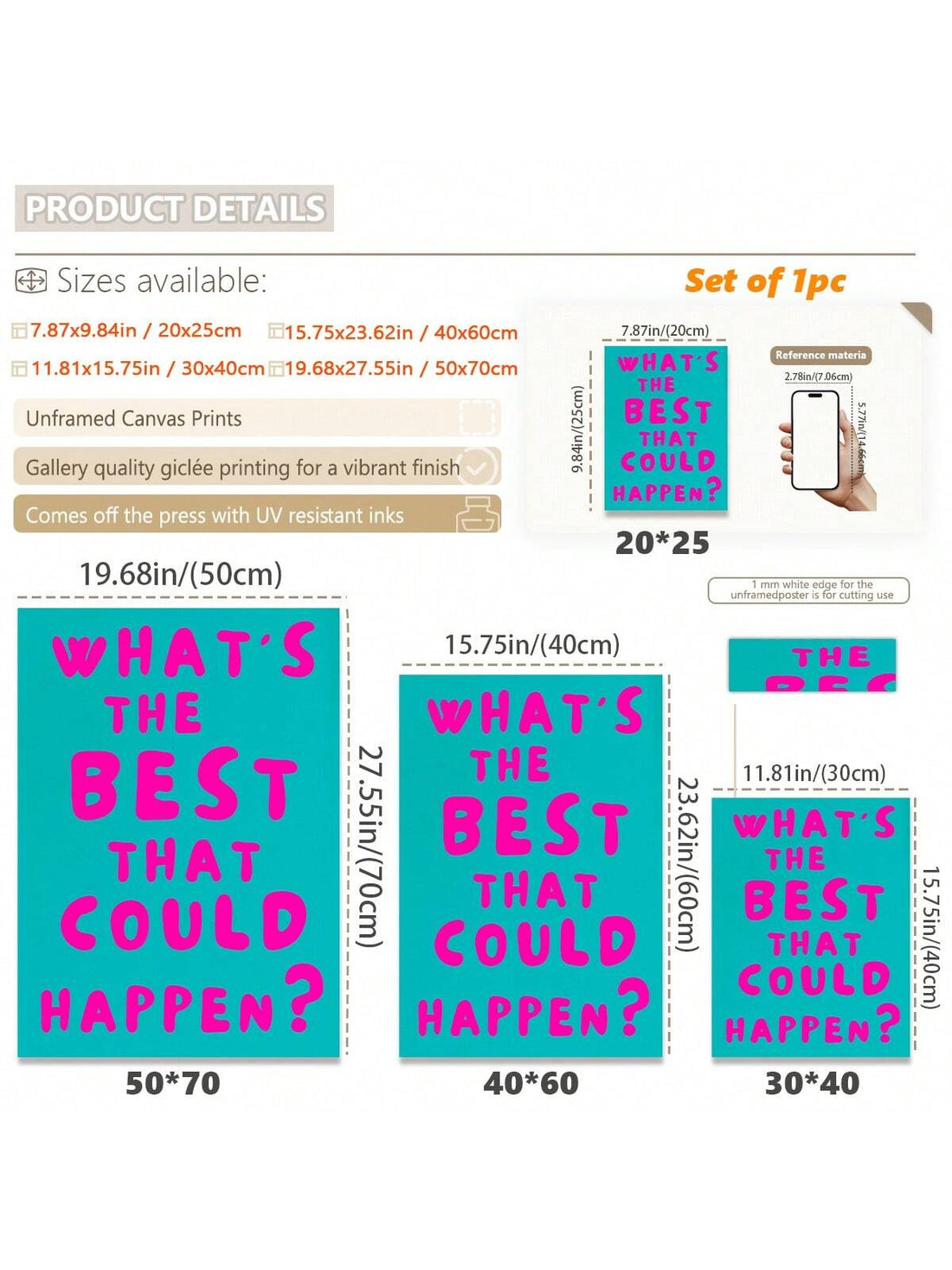 Transform your space with this groovy canvas wall art that brings retro 70s vibes straight to your walls. Bursting with vibrant pink and turquoise hues, this funky piece features uplifting quotes designed to spark joy and inspiration daily. Perfect for dorms, bedrooms, living rooms, or any corner needing a personality boost, it combines bold color with positive messaging. The eye-catching design celebrates individuality and good vibes, making it an instant conversation starter. Whether you're channeling vin