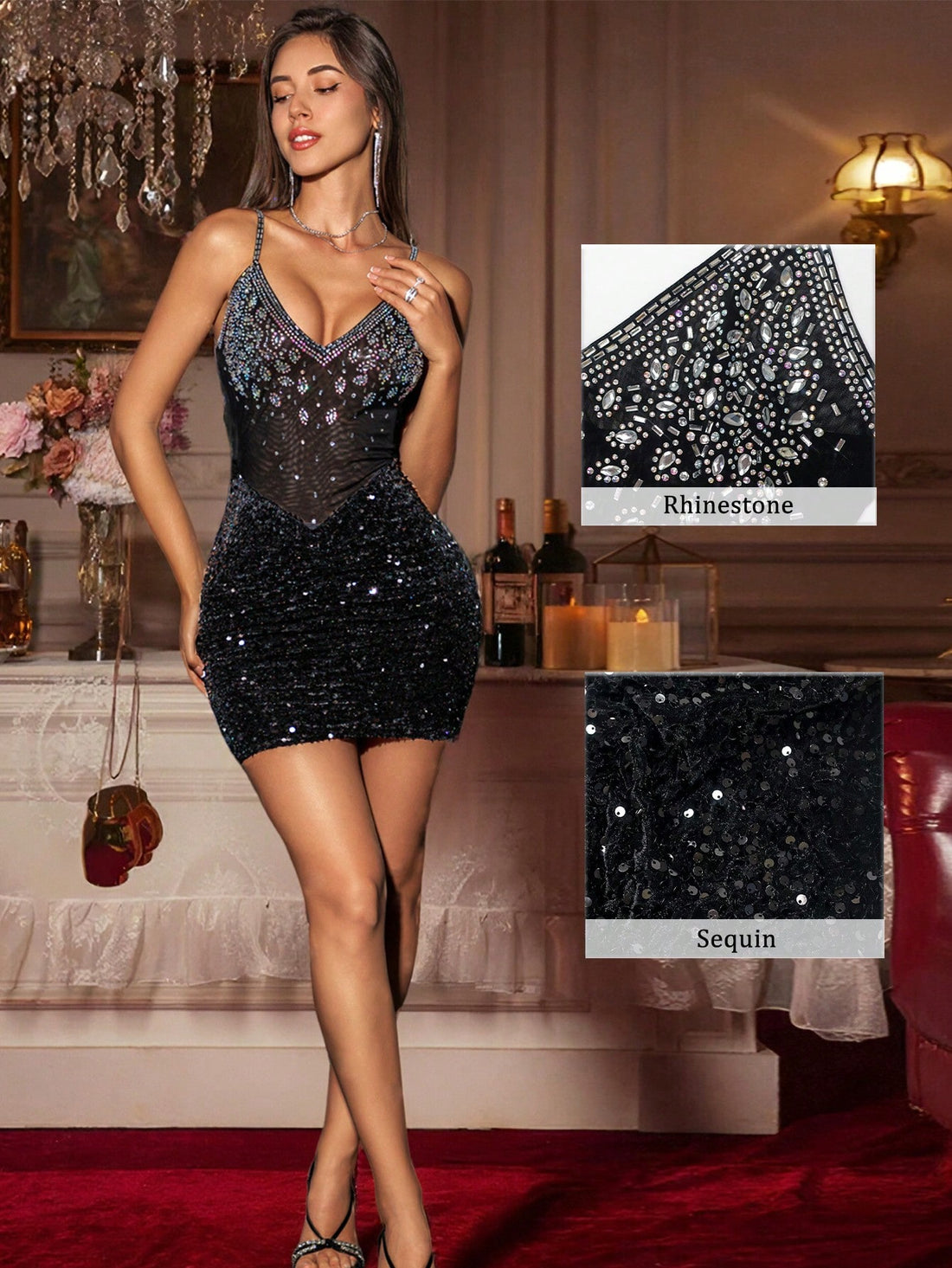 Turn heads this summer with our Elegant Black Rhinestone Sequin Bodycon Mini Dress! Sparkling rhinestones and shimmering sequins catch the light perfectly, making you the star of any party or special occasion. Its figure-hugging silhouette flatters your curves while keeping the vibe fun and flirty. Get ready to dance the night away in style and sparkle!