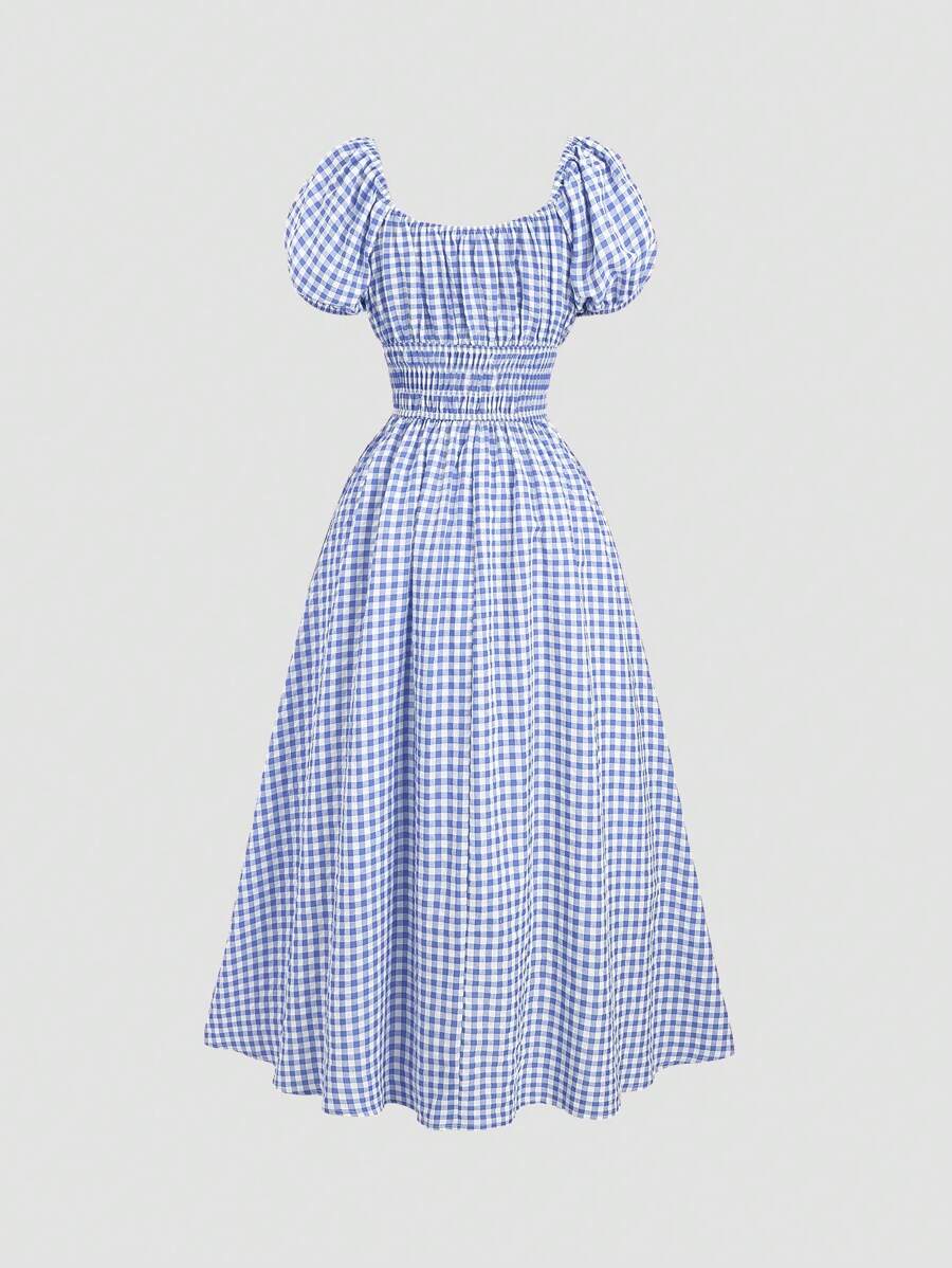 Step out in style with this playful plaid mini dress featuring charming puff sleeves and a flattering cinched waist. The tie front adds a flirty touch, making it perfect for sunny days or casual nights out. Lightweight and fun, it’s your go-to for effortless chic.