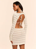 Side view of Women's Solid Color Draped Neck Long Sleeve Summer Dress Set with Keyhole Detail for women outfit styling