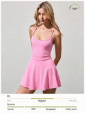 pink crisscross open back tennis mini dress with built in pocket shorts image 3