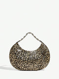 Back view of stylish bling leopard print top handle bag for elegant evening events and parties with leopard print, bling finish, top handle for party styling