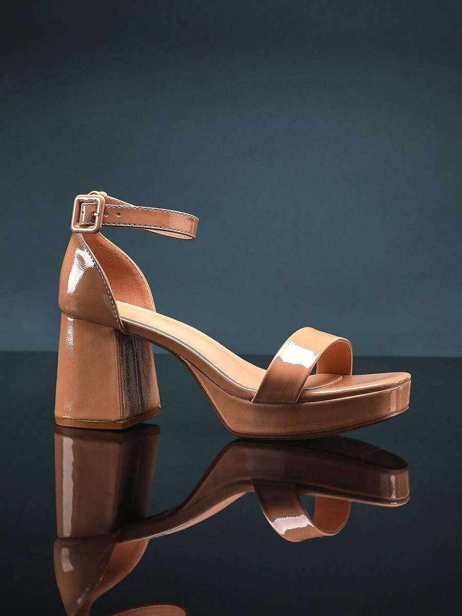 Rose gold rhinestone platform sandals with ankle buckle strap image 2