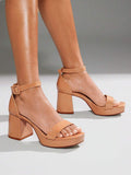 Champagne rhinestone open toe platform block heel sandals image 3