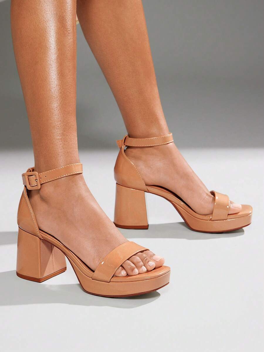 Champagne rhinestone open toe platform block heel sandals image 3