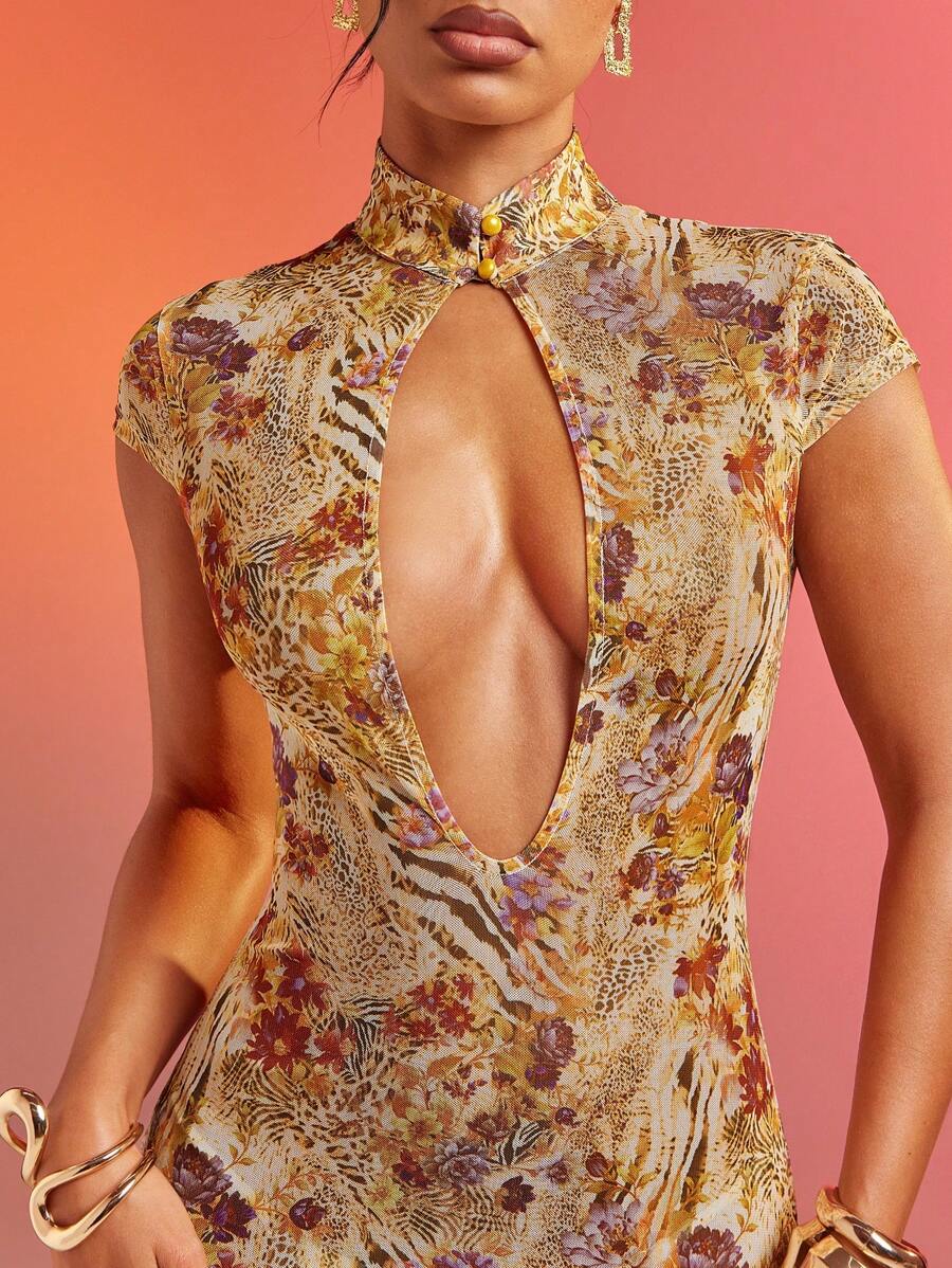 Step into vacation mode with this Chic Hauture dress, blending abstract florals and wild animal prints on delicate lace mesh. Its playful design adds a splash of fun and flair, perfect for turning heads wherever your travels take you. Lightweight and stylish, it’s your go-to for effortless, chic getaway looks.