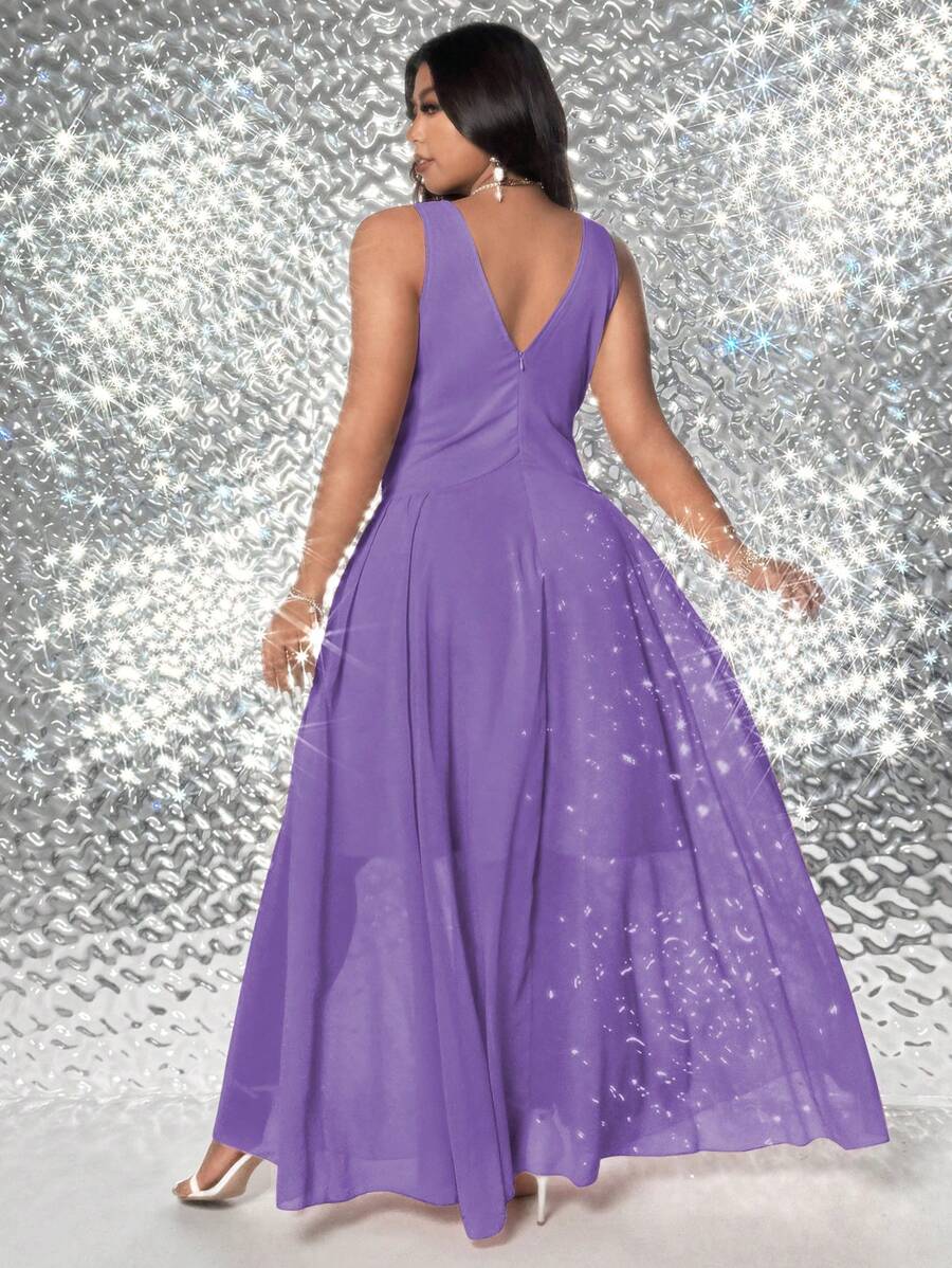 Step into the spotlight with this Elegant Plus Size Sleeveless Chiffon Dress, designed to make every romantic party or event unforgettable. Its flowing chiffon fabric dances with your every move, while the sleeveless cut keeps you cool and confident. Perfectly tailored to flatter your curves, this dress combines comfort and charm for a playful yet sophisticated look. Get ready to twirl, laugh, and shine all night long!