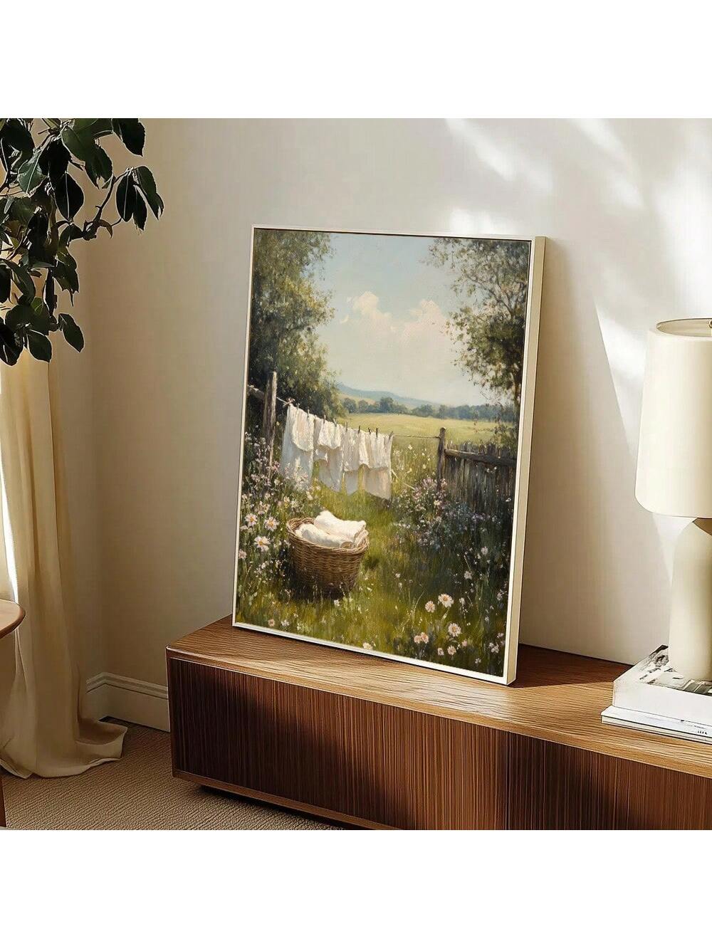 Bring a touch of countryside charm to your walls with this delightful rustic farmhouse canvas print. Featuring a whimsical laundry day scene, it captures the cozy, nostalgic vibes of simpler times—perfect for adding character to bedrooms, bathrooms, or laundry rooms. The vintage-inspired artwork blends seamlessly with farmhouse, cottage, or eclectic decor styles, while its warm, inviting aesthetic creates an instant focal point. Whether you're a farmhouse enthusiast or simply love the charm of vintage aesth