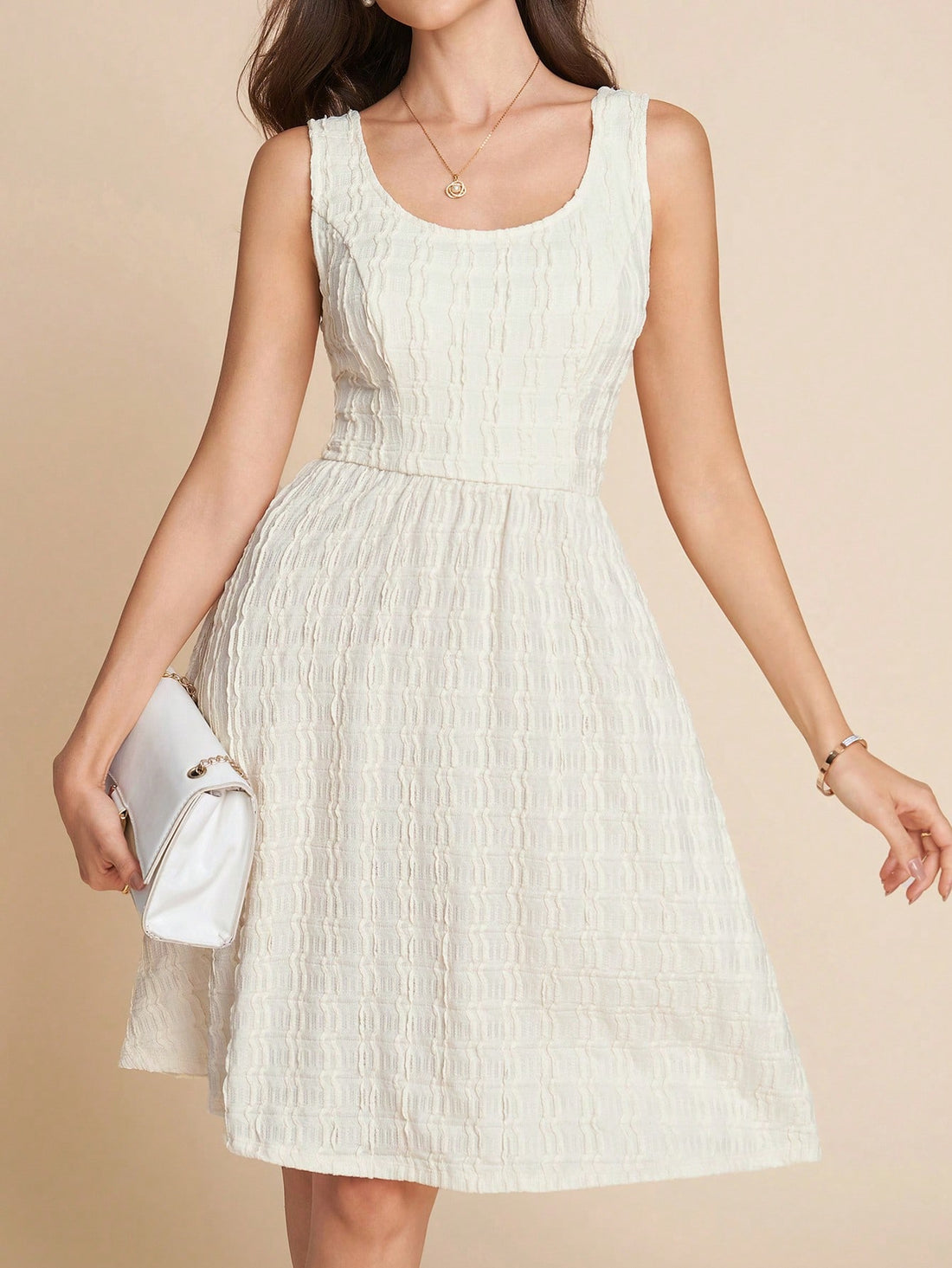 Step into sunshine with this Summer Women's Elegant Textured A-Line Dress. Sleeveless and waist-cinched, it flatters your figure while keeping you cool and stylish. Whether it's brunch or a garden party, this dress dresses up any occasion with effortless charm and playful grace.