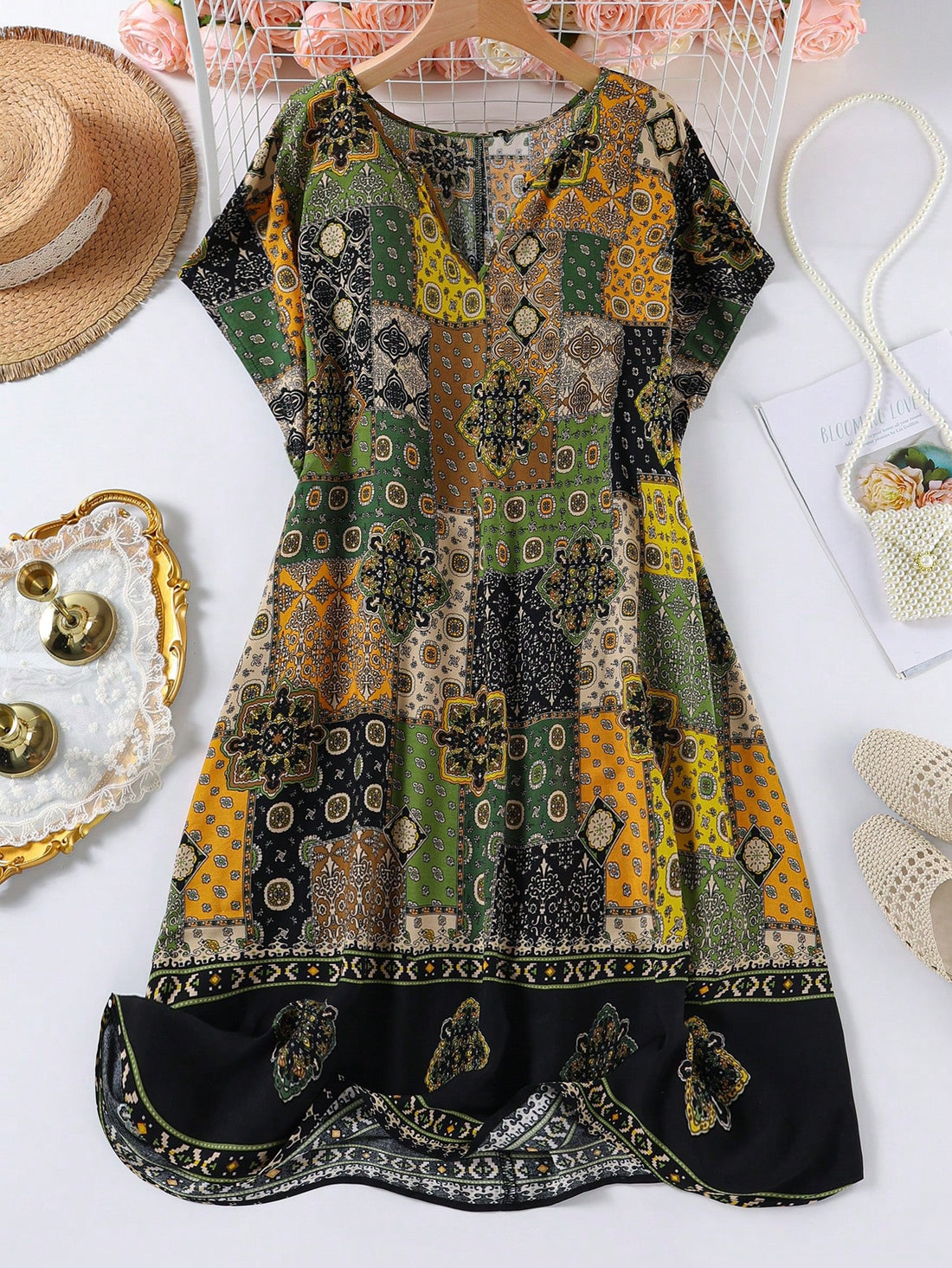 Embrace sunny days in this playful plus size vintage floral dress, featuring a flattering V-neck and breezy batwing sleeves. Perfect for summer vacations and festivals, its casual design keeps you comfortable while turning heads with charming floral prints. Dance, explore, and enjoy every moment in effortless style!