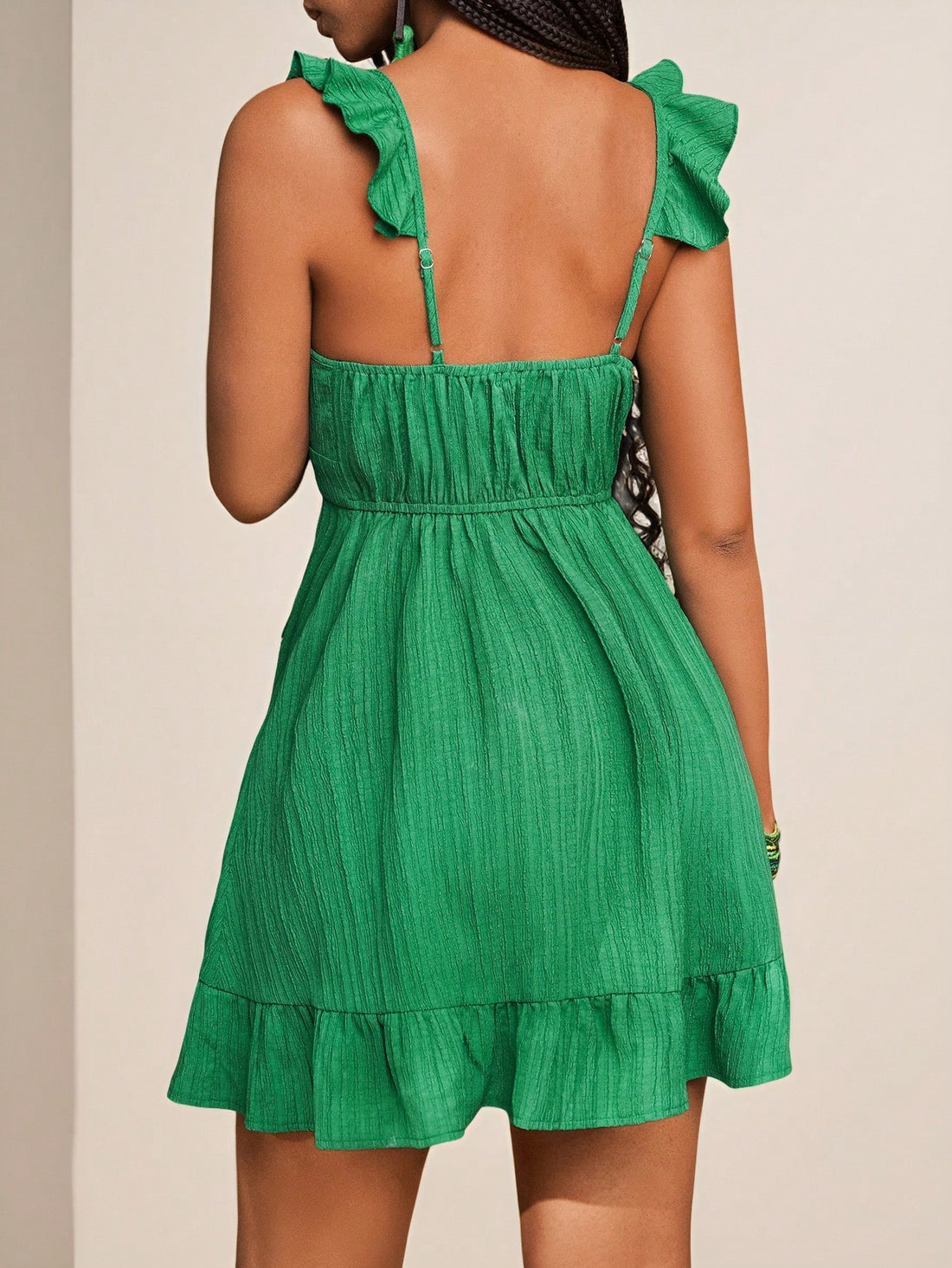 Step into sunshine with this playful green textured A-line dress! Its sleeveless cut keeps you cool, while the flirty ruffled hem adds a fun bounce to every step. Perfect for casual spring and summer days, this dress blends comfort and style effortlessly. Whether you're out for brunch or a stroll in the park, it’s your go-to for easy, breezy charm.