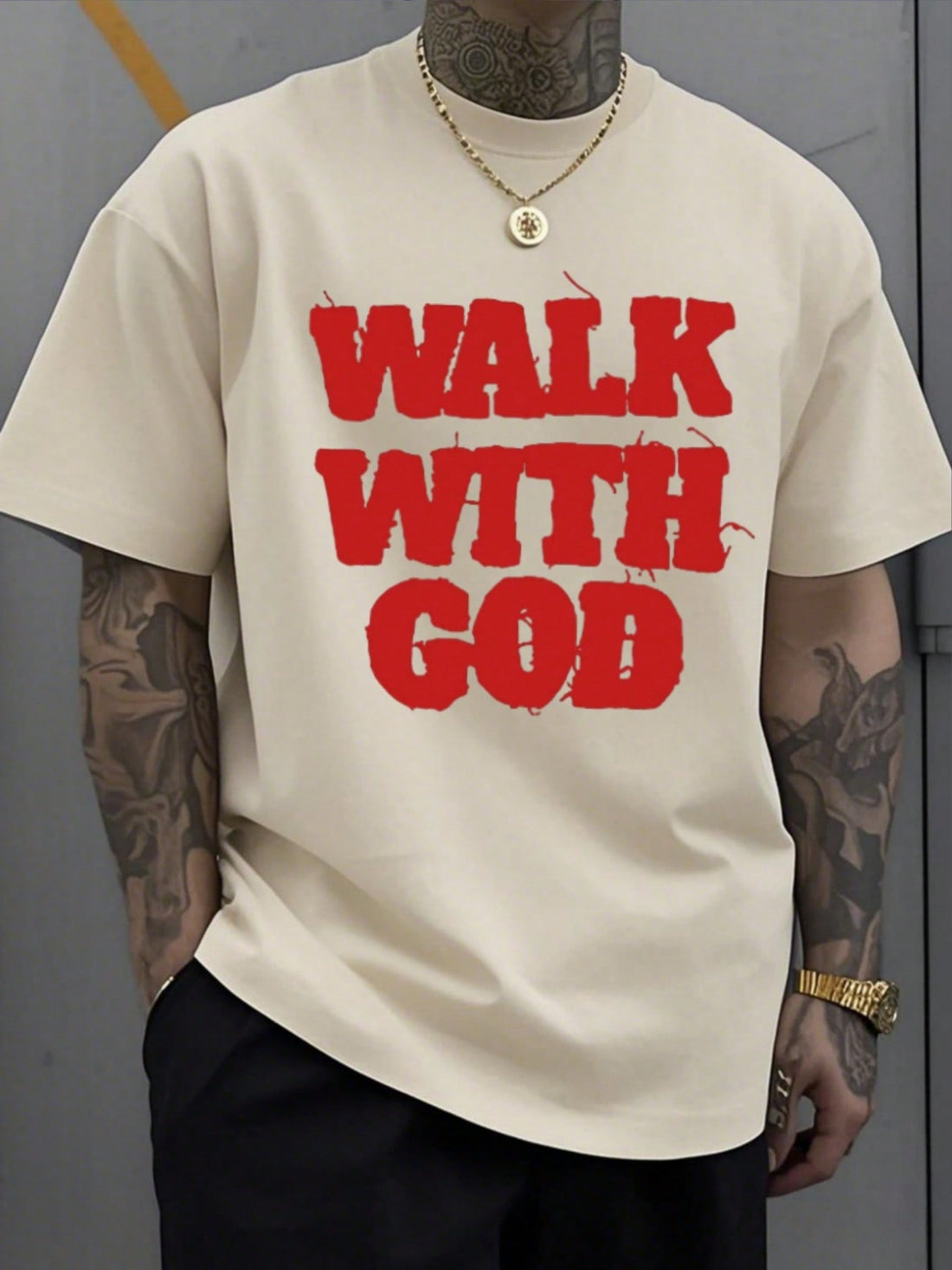 Gear up for your walk with God in this bold red heavyweight cotton athletic t-shirt. The digital print features a playful take on the phrase "walk with God", making it perfect for those who don't take themselves too seriously. Comfortable, durable, and quirky - just like your walk with God!