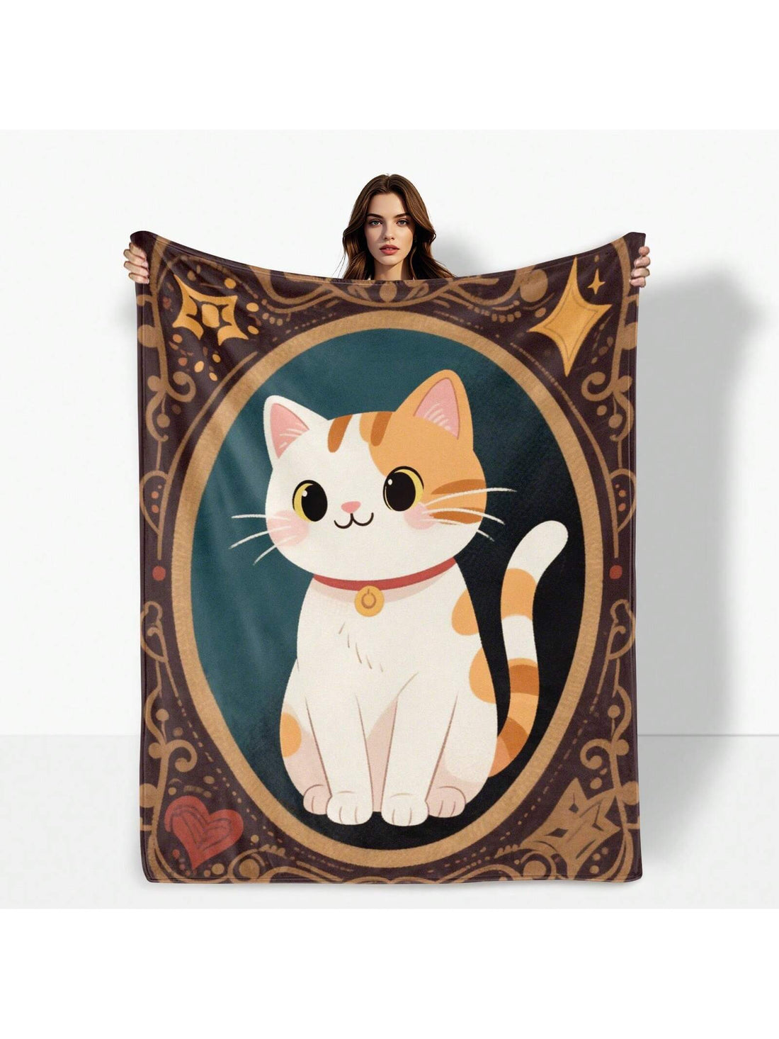 Wrap yourself in charm with this Whimsical Cartoon Cat Blanket featuring a playful bell design. Its cozy digital print adds a fun, lively touch to any room, perfect for cat lovers who want comfort and style in one delightful package.