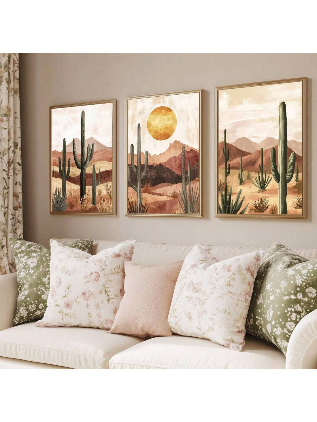 Transform your space with our playful Boho Desert Cactus Wall Art Set! These three unframed minimalist canvas prints bring desert vibes to any room without the prickly maintenance. Perfect for sprucing up blank walls with a touch of modern bohemian flair – because who says cacti can only live in the desert? Your guests will be green with envy!