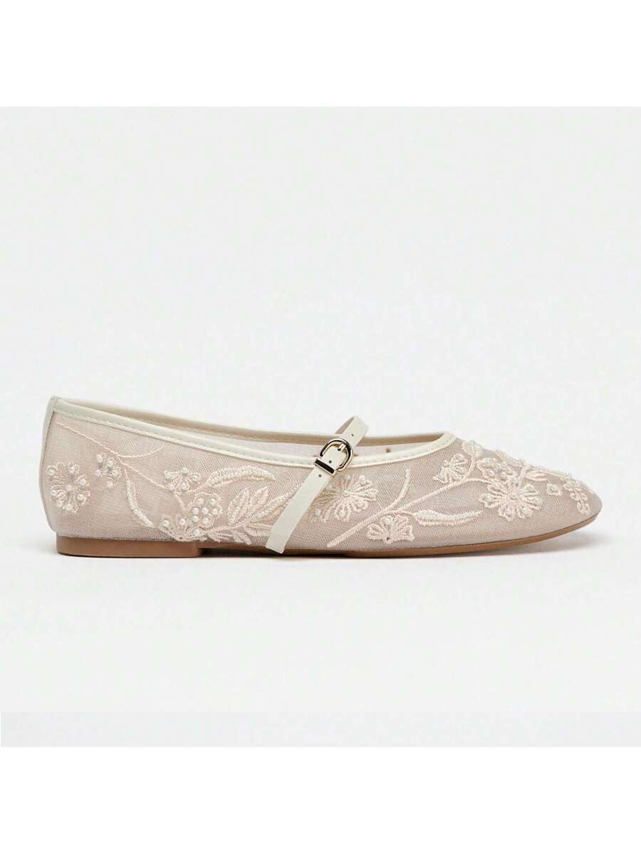 Step into a garden of charm with these Elegant Floral Embroidered Mesh Ballet Flats. Designed for comfort and style, these Mary Jane ballerinas feature a delicate strap and breathable mesh adorned with blooming floral embroidery. Perfect for twirling through your day with playful grace and effortless ease.