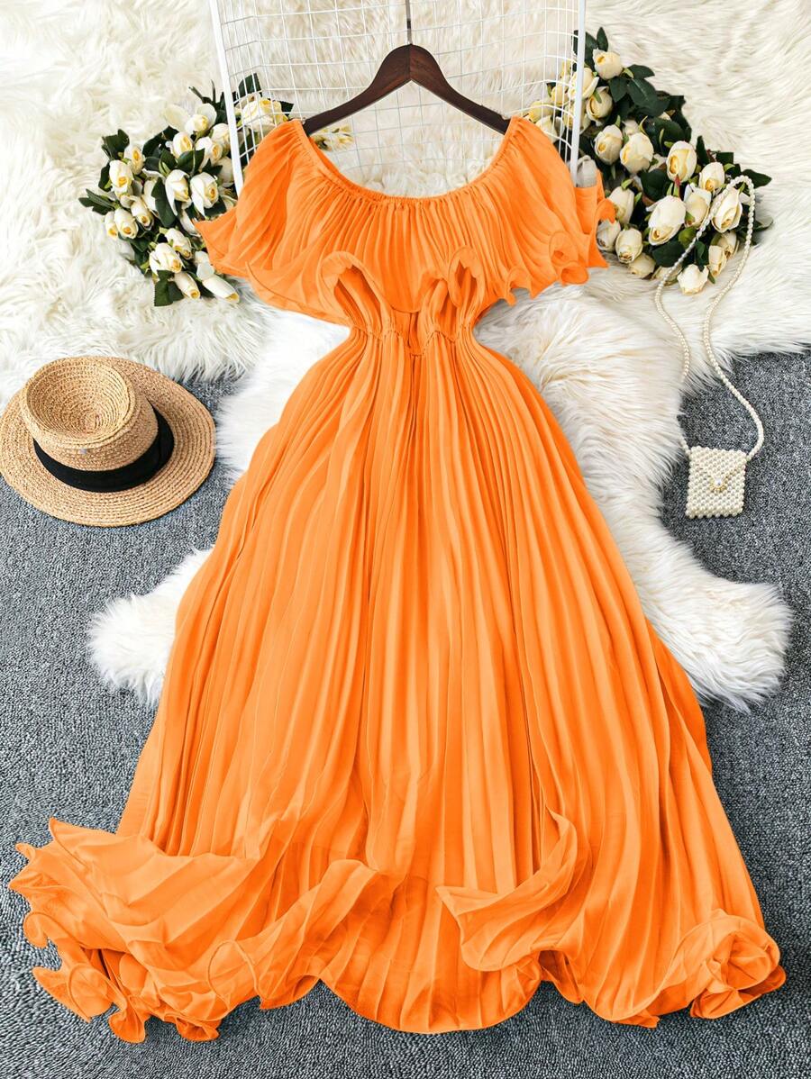 Step out in style with this Chic Plus Size Off-Shoulder Ruffle Hem Midi Dress in a dreamy Alice Blue. Flowy and fun, it’s made to keep you comfy while turning heads at casual vacations or weddings alike. The off-shoulder design and playful ruffle hem add flirty charm, making every moment feel like a celebration.