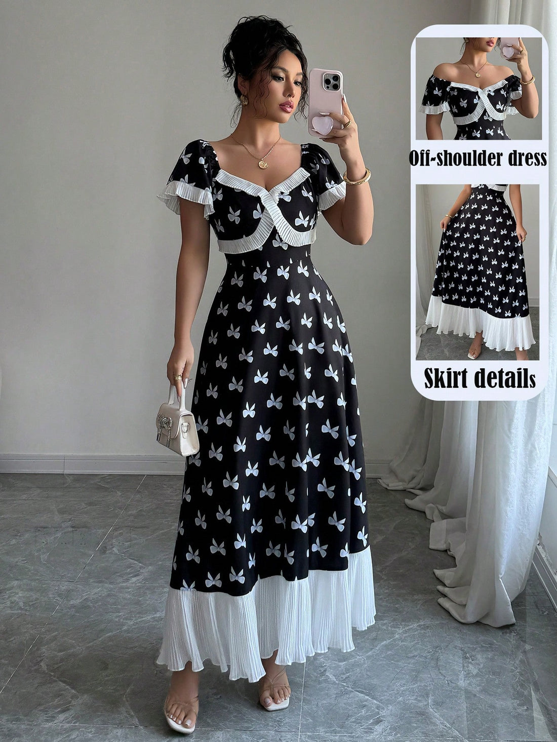 Make a statement in our Elenzga Pleated Ruffle Collar Swing Dress! This sassy number features eye-catching contrasting colors and a playful ruffle collar that's sure to turn heads. The flattering swing silhouette dances with your every move, while pleated details add a touch of whimsy. Dress it up or down—this versatile piece is ready to be your go-to for brunches, parties, or wherever your fabulous life takes you!