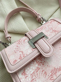 Pink floral handbag with contrast piping