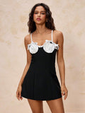 Elegant Black 3D Floral Bandage Mini Dress for Summer Parties and Birthdays