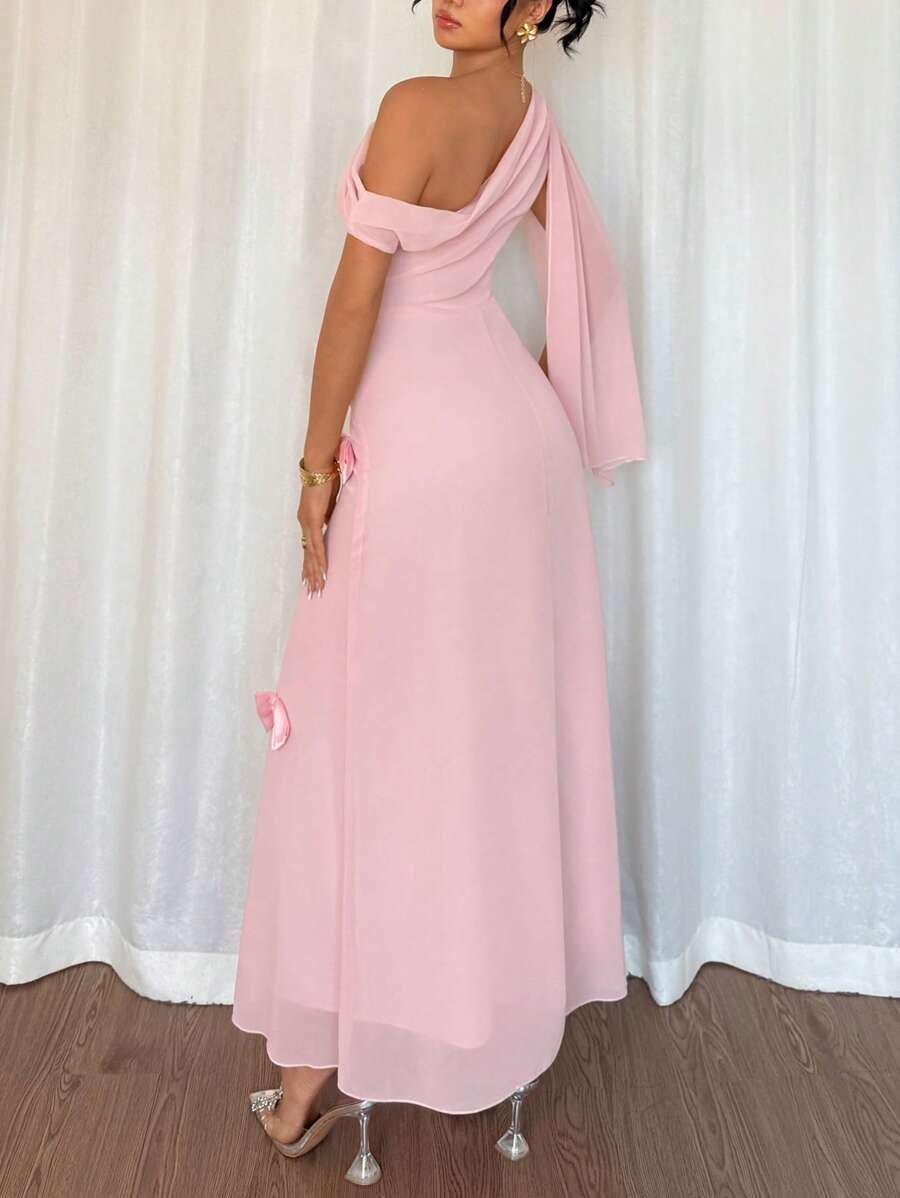 Add a touch of elegance to your wardrobe with our off-shoulder pink dress. The fitted design flatters your figure while the detailed mesh bow adds a charming touch. Perfect for any special occasion, this dress will make you look effortlessly chic. (No need to bow down to fashion, this dress will make you stand out!)