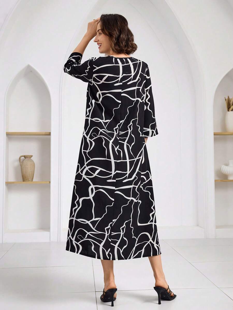 Effortlessly strut into spring and summer with this chic mid-length line print dress. Perfect for any outing, this dress exudes effortless style while keeping you comfortable. Get ready to turn heads and make a statement with this versatile dress!