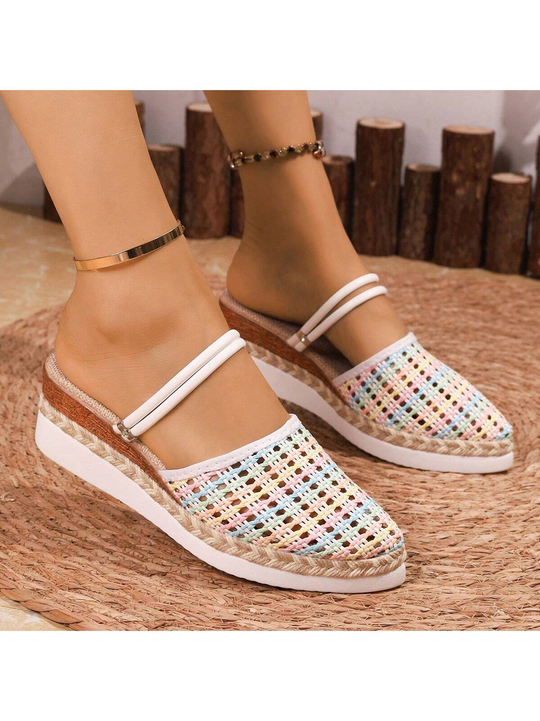 Step into fun and flair with these vibrant woven slip-on wedge sandals! Their pointed toe and platform design add a chic twist, while the comfy wedge heel keeps you dancing all day. Perfect for adding a pop of color and style to any outfit, these sandals blend playful vibes with effortless comfort.