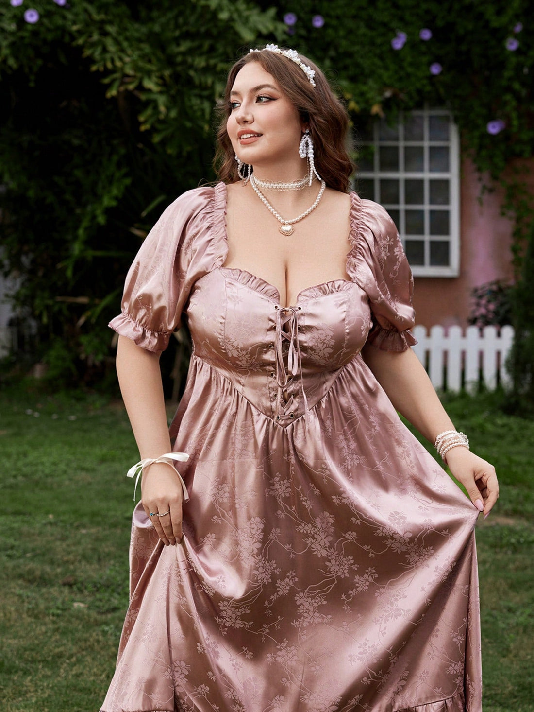 Step into timeless charm with this chic vintage French-style tea-length dress. Featuring playful puff sleeves and a delicate floral jacquard pattern, it’s designed to flatter with a drawstring waist that adds a touch of whimsy. Perfect for garden parties or casual strolls, this dress blends classic elegance with a fun, flirty vibe. Embrace your inner Parisian and let your style bloom!