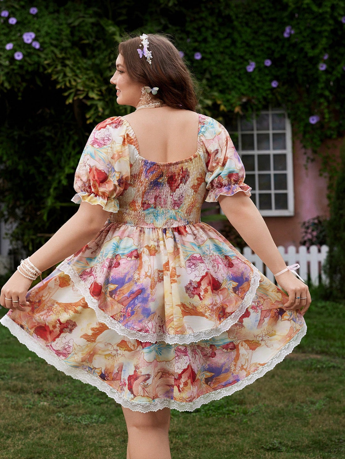 Step into sunshine with this Elegant Plus Size Summer Dress, featuring a charming vintage angel print that adds a whimsical touch to your look. Delicate lace trim enhances its feminine flair, making it perfect for warm days and breezy evenings. Designed to flatter and flow, this dress combines comfort with playful elegance for your summer adventures.