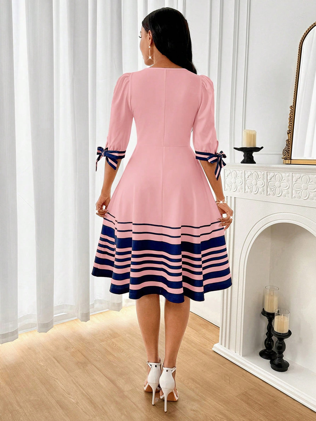 Get ready to turn heads with this chic A-Level dress! The Elegant Women's White Striped Decorative Dress is the perfect addition to your wardrobe. Featuring stylish white stripes and unique decorative detailing, this dress will elevate your style to the next level. Stand out in a sea of boring fashion options.