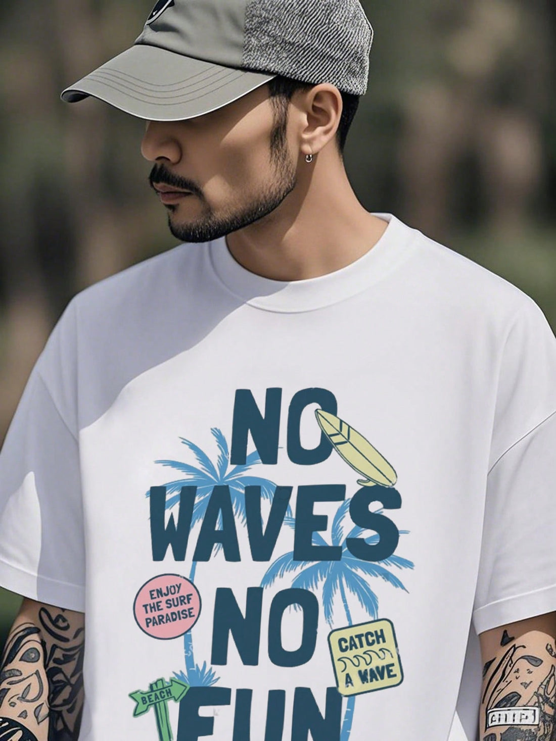 Hit the beach in style with our Surf-Inspired No Waves No Fun Tee! Made from heavy-duty cotton, this tee is perfect for beach lovers who don't take themselves too seriously. Catch some waves (or just lounge in the sun) with this fun and quirky tee. No waves? No problem. Just have fun!