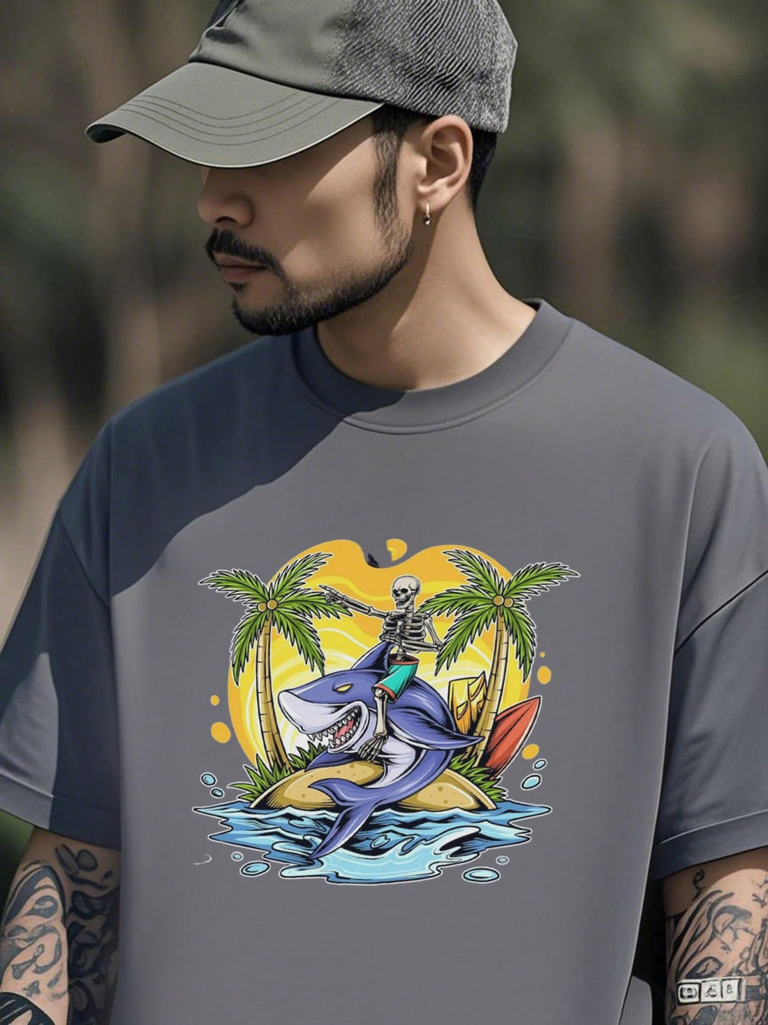 Ride the waves in style with our Skeleton Shark Surf Tee! Made with heavyweight cotton, this beachwear offers ultimate comfort while you catch some gnarly waves. And with a playful design featuring a skeleton shark, you'll definitely make a splash at the beach. Don't miss out on this unique and comfortable tee!