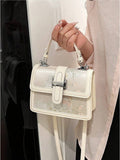 Gray lilac printed handbag with crossbody strap