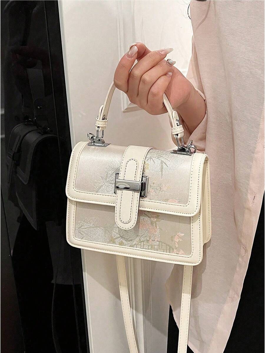 Gray lilac printed handbag with crossbody strap