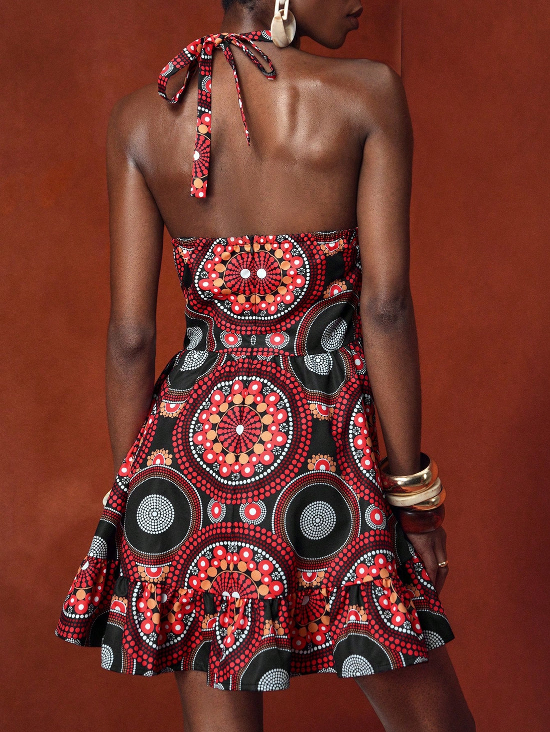 Make a splash this season with the Vibrant Halter Ruffle Mini, a printed A-line dress designed to turn heads. Its playful ruffle details and bright pattern bring a fun, flirty vibe perfect for sunny days and warm nights. Lightweight and breezy, this dress keeps you comfortable while making a bold style statement wherever you go. Embrace your playful side and let your outfit do the talking!