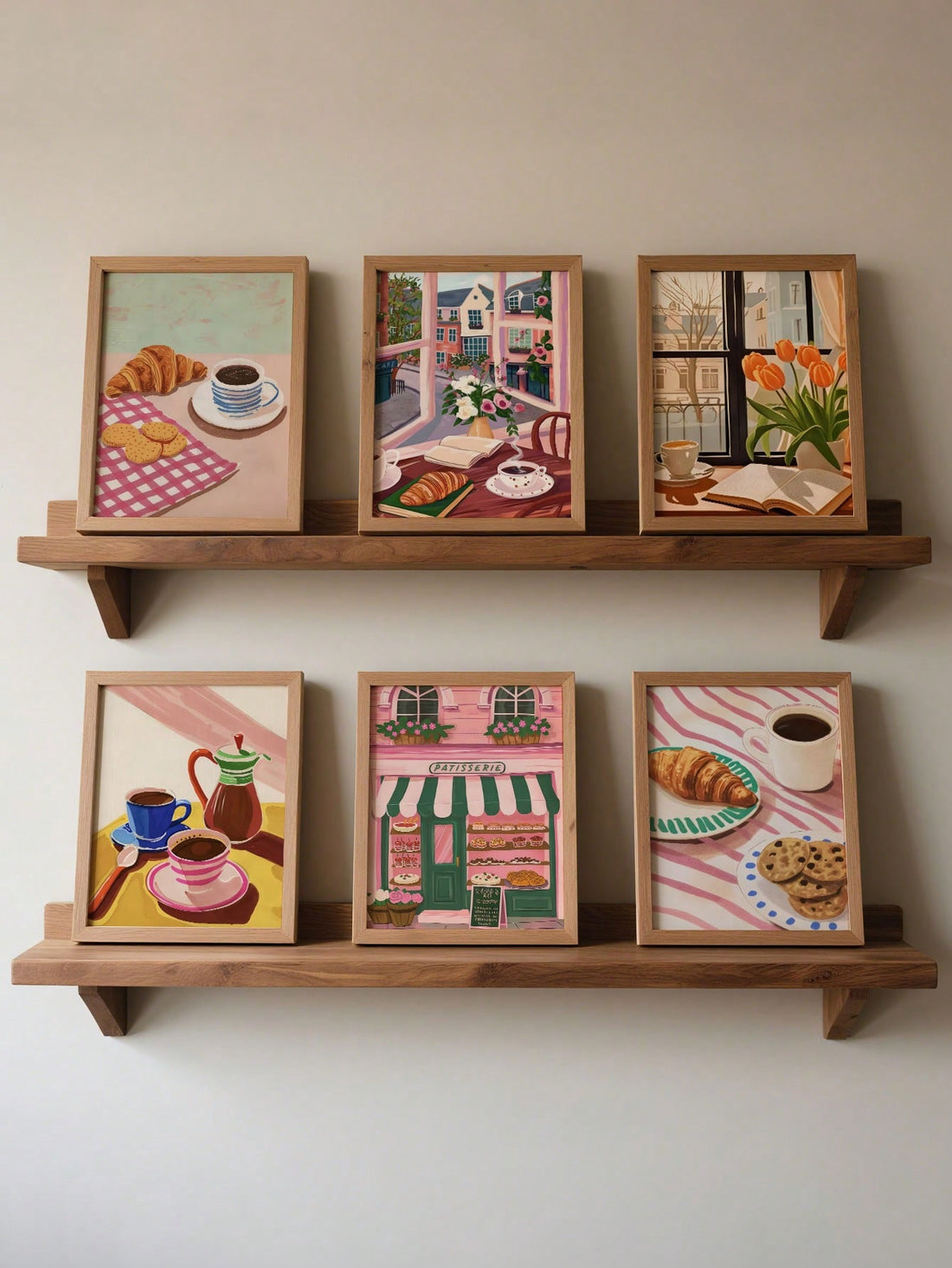 Transform your kitchen into a charming French café with this delightful 6-piece patisserie wall art collection. Featuring whimsical illustrations of coffee cups, croissants, and pastry-inspired designs, these canvas prints bring warmth and personality to any culinary space. Perfect for food lovers and design enthusiasts alike, this set combines gallery-quality artwork with easy installation. Mix and match the pieces to create your own unique gallery wall, or display them as a cohesive ensemble. Elevate your