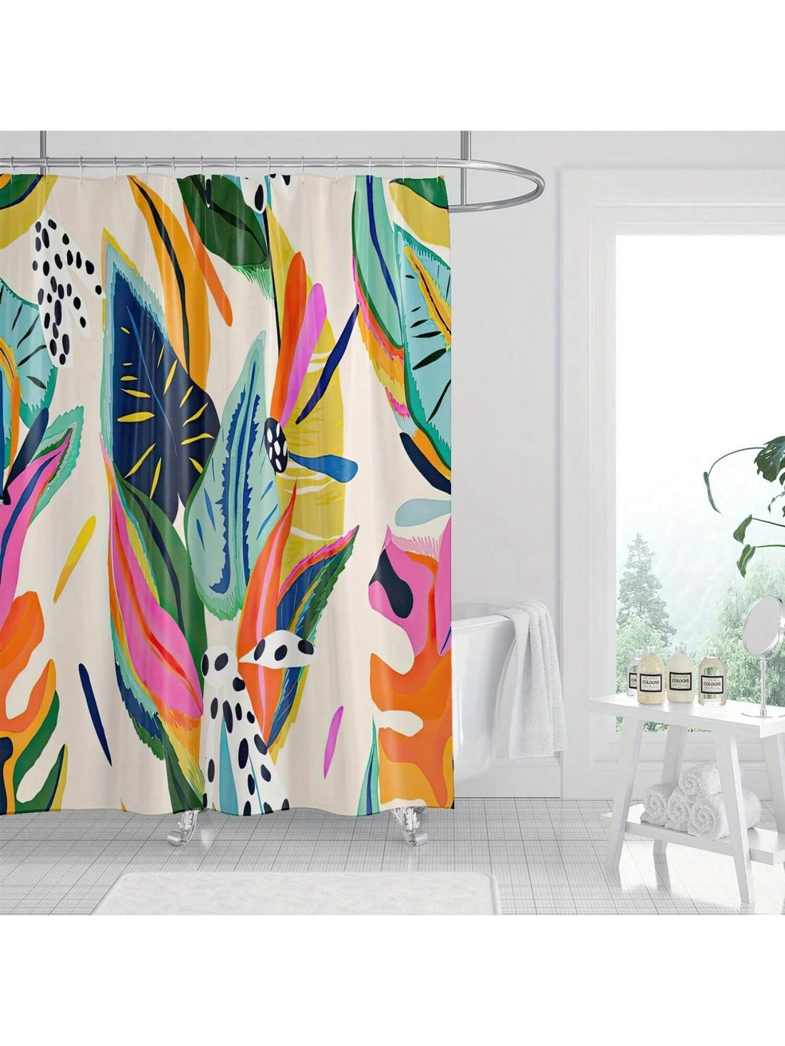 Bring a splash of retro fun to your bathroom with this Vibrant Tropical Leaf Shower Curtain! Featuring lively, colorful leaves, it’s the perfect way to brighten up your space for fall or back to school season. Made from durable, machine-washable polyester and including handy hooks, it’s easy to hang and keep fresh. Add a playful tropical vibe that makes every shower feel like a mini getaway.