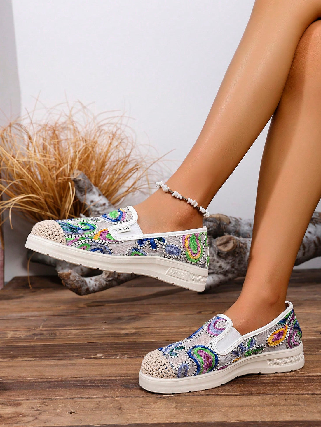 Step into summer with these Boho Chic Embroidered Casual Sport Shoes for Women! Featuring vibrant embroidery and a comfortable fit, they add a playful touch to any outfit. Perfect for casual days or light activities, these shoes blend style and ease effortlessly. Let your feet do the talking with a splash of bohemian flair!