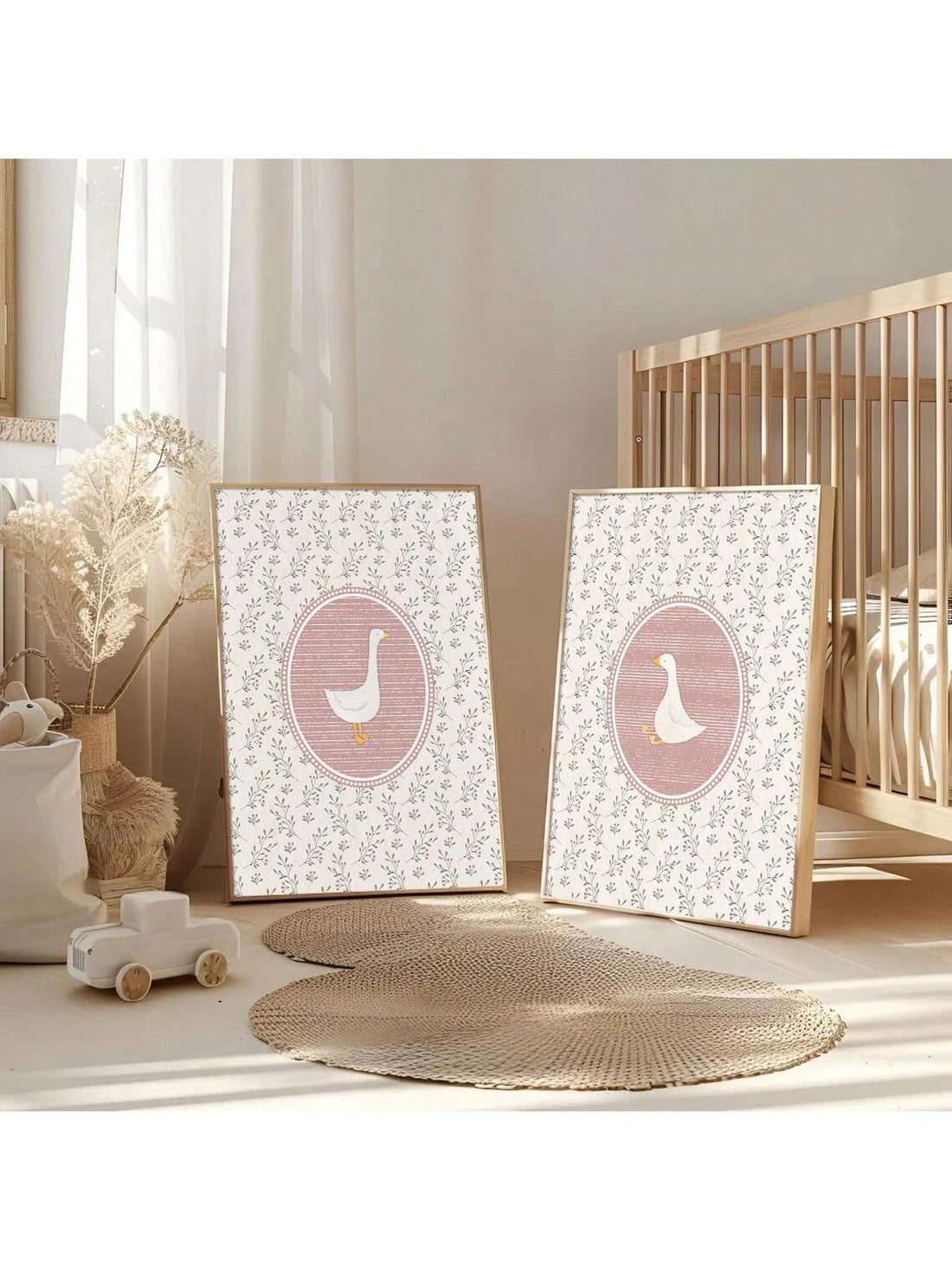 Bring giggles and charm to your little one's space with this delightful set of two pink canvas posters featuring silly goose designs. Perfect for nurseries, playrooms, or bedrooms, these whimsical prints add personality and warmth to any child's room. The soft pink palette complements various décor styles while the playful goose characters spark imagination and joy. Unframed for flexible styling options—display them in your favorite frames or lean them against shelves for a casual, modern look. A fun, affor