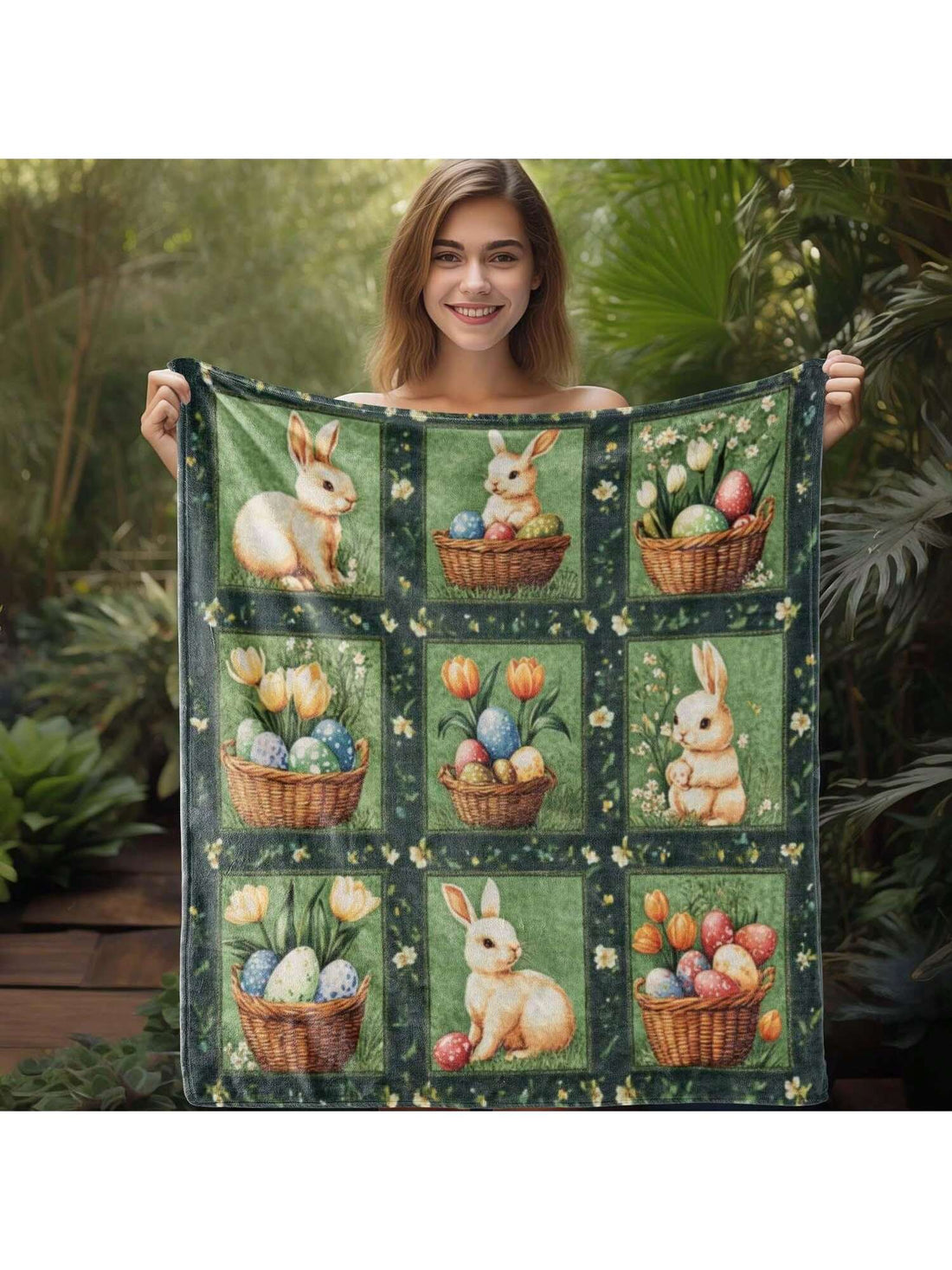 Wrap yourself in springtime cheer with this Easter Bunny and Tulip Floral Print Quilted Blanket. Made from soft flannel, it’s perfect for cozying up at home, adding a festive touch to your travel gear, or brightening your spring decor. The playful bunny and vibrant tulip design bring a joyful vibe to any space, making every moment feel like a celebration.