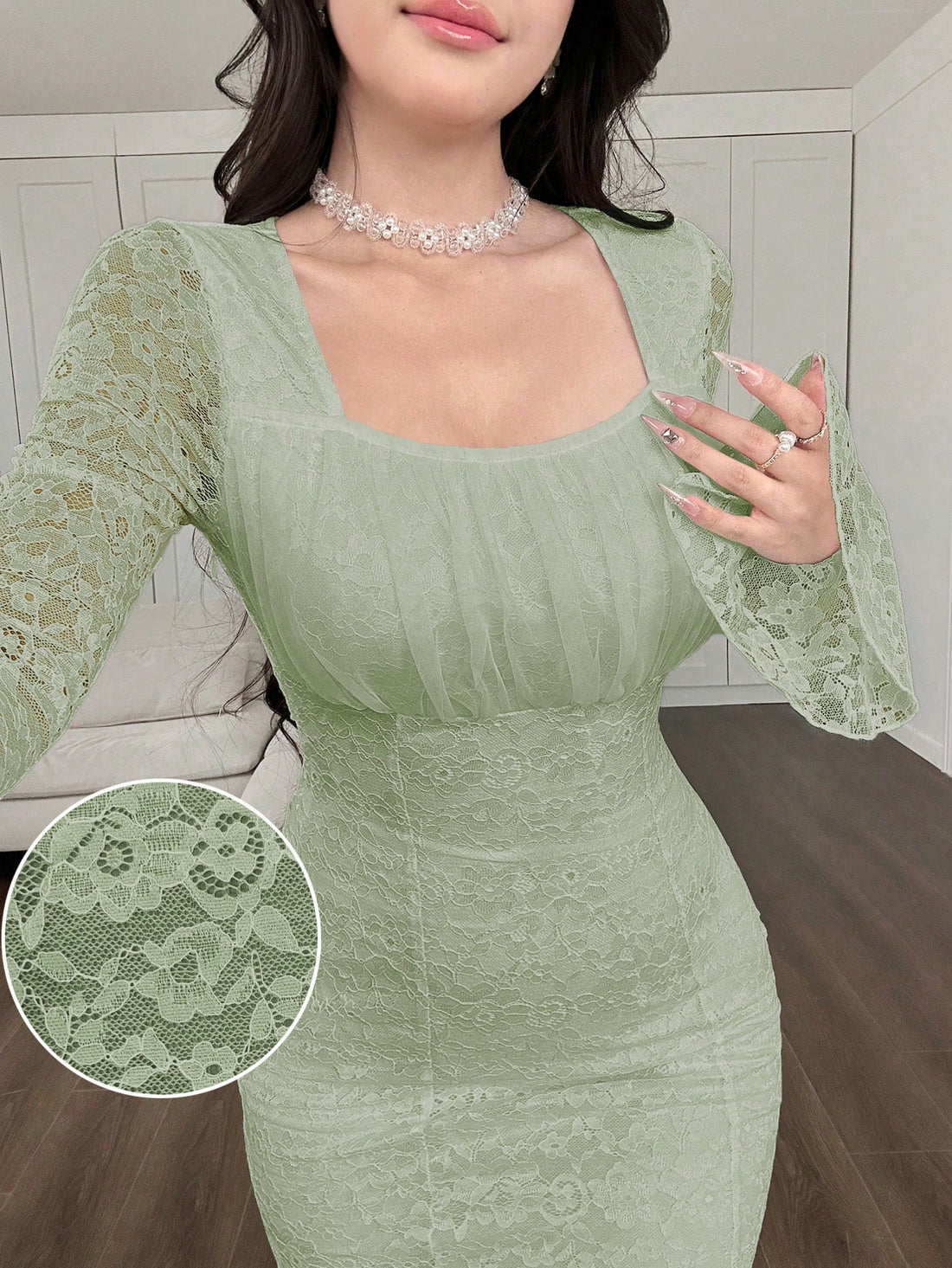 Turn heads and steal the spotlight in this playful yet sophisticated fishtail dress! The lace patchwork adds a flirty touch, while the bell sleeves bring the drama. Hug every curve with the bodycon fit that flows into a fabulous fishtail hem. Perfect for date nights, cocktail parties, or whenever you feel like being the life of the party!