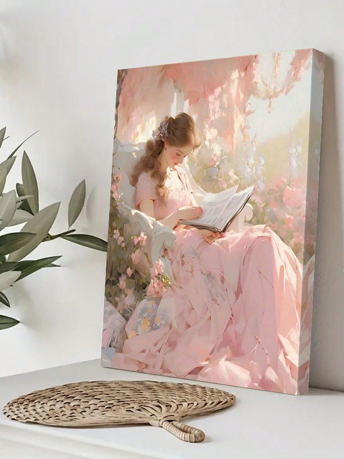 Add a splash of serenity and charm to your space with this elegant canvas wall art featuring a woman lost in a book amid a blooming garden. Perfect for creating calm corners or brightening tranquil rooms, this piece invites you to pause, relax, and let your imagination wander through a flowery escape. It's not just wall art—it’s a playful invitation to daydream.