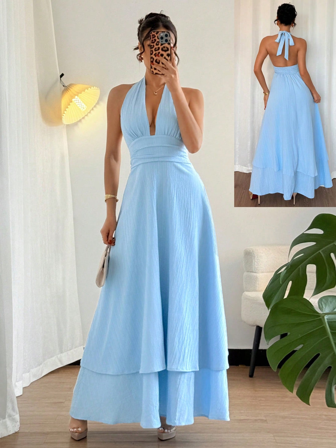 Step into sunshine and style with this chic sleeveless V-neck halter dress. Its tie-waist design flatters your figure while keeping things breezy for beach holidays and resort escapes. Whether you’re lounging by the shore or strolling sunset boardwalks, this slim-fit dress blends comfort with a playful, effortless vibe. Perfect to pack for your next getaway!