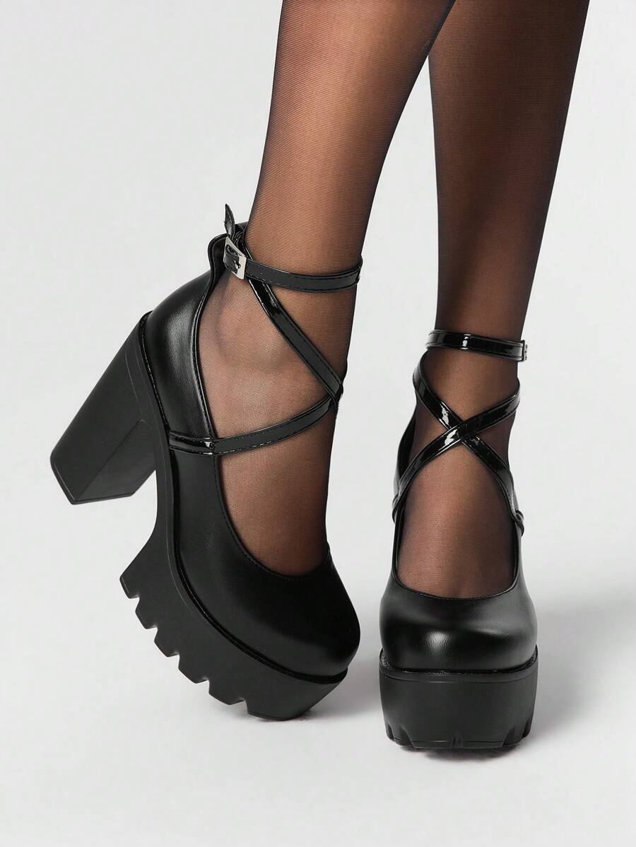 Step up your style game with these Trendy Goth Platform Mary Jane Shoes! Featuring bold cross straps and thick heels, they add a daring edge to any outfit. Perfect for women who love a mix of classic charm and bold attitude, these shoes bring comfort and confidence to every step. Embrace your dark side with flair and stand out wherever you go!