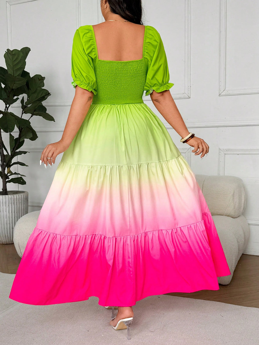 Step into summer with this Plus Size Elegant Ombre Dress, designed to brighten your vacation wardrobe. Its flowing silhouette and beautiful gradient colors create a breezy, flattering look that moves with you. Perfect for beach strolls or sunset dinners, this dress combines comfort and style effortlessly, making every moment feel like a celebration. Embrace the playful spirit of summer in a dress that’s as vibrant and fun as your adventures.