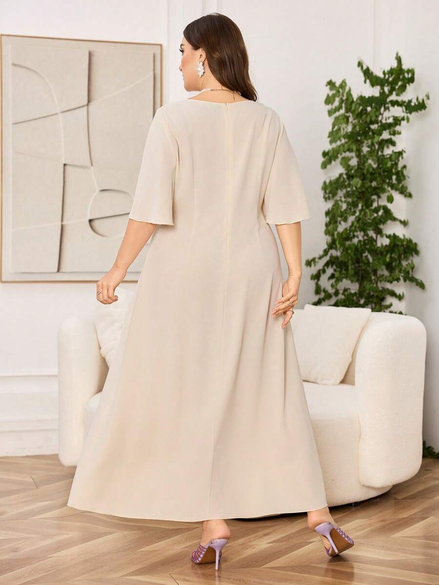 Step out in style with this Elegant Plus Size Midi Dress, perfectly designed to celebrate your curves. Featuring charming ruffled sleeves and intricate embroidered patchwork, it adds a playful touch to your evening parties and weddings. The midi length offers a graceful silhouette that moves with you, ensuring you feel fabulous and comfortable all night long. Make every moment unforgettable in a dress that’s as lively and unique as you are!