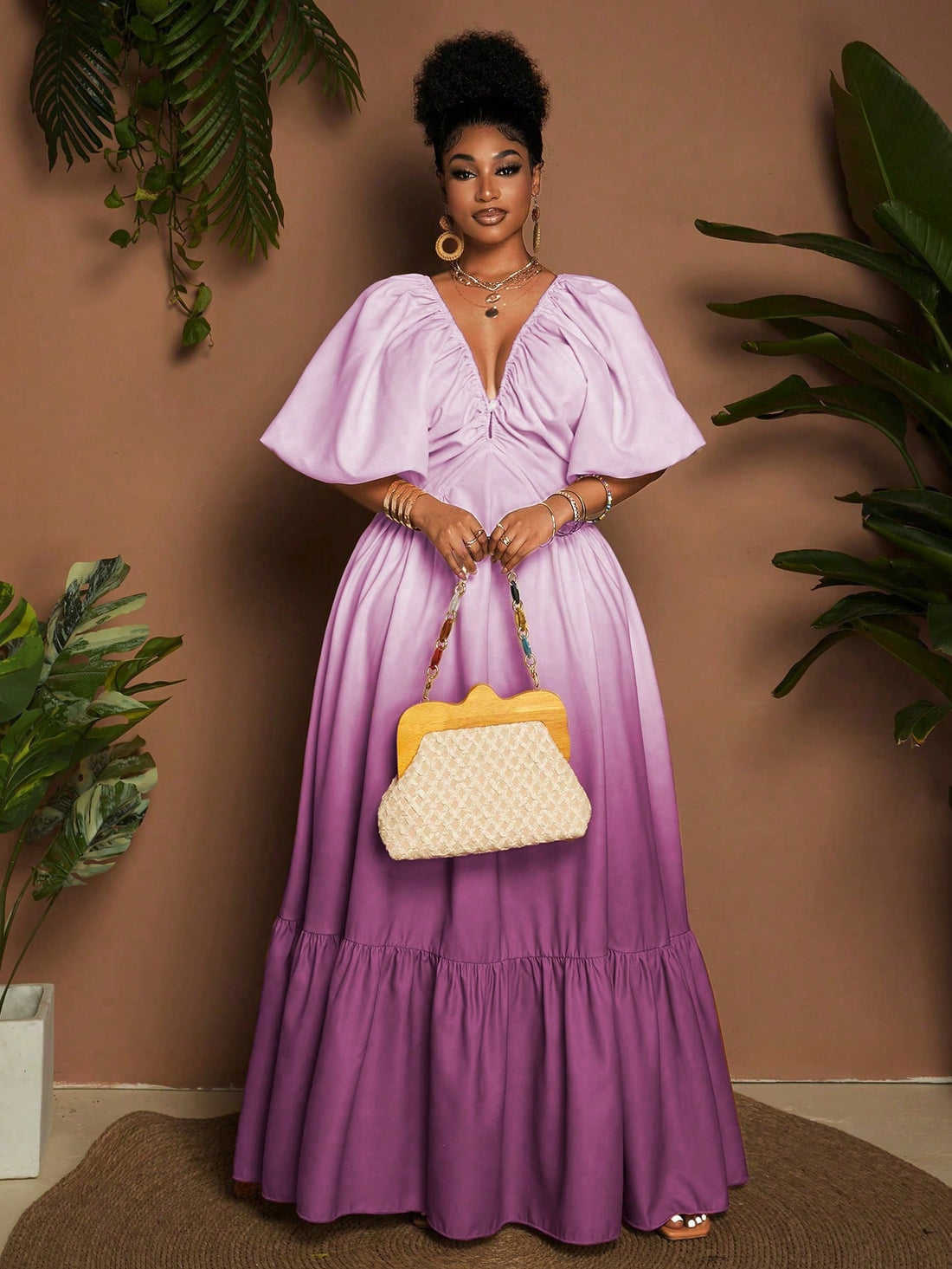 Flaunt your curves in this head-turning ombre dress! The deep V-neck adds a flirty touch while the short sleeves provide just-right coverage. This plus-size stunner transitions effortlessly from office to cocktails with a simple swap of accessories. Who said looking fabulous had to be complicated?