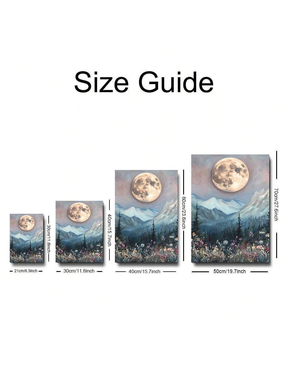 Transform your space with this enchanting set of 3 Full Moon Celestial Landscape Posters! These dreamy watercolor prints bring a touch of Nordic magic to any room. Perfect for moon-gazers and style-seekers alike, these artsy treasures will have your walls looking out-of-this-world fabulous. The perfect conversation starter for your modern home that says "Yes, I have excellent taste AND I'm slightly obsessed with the cosmos!"