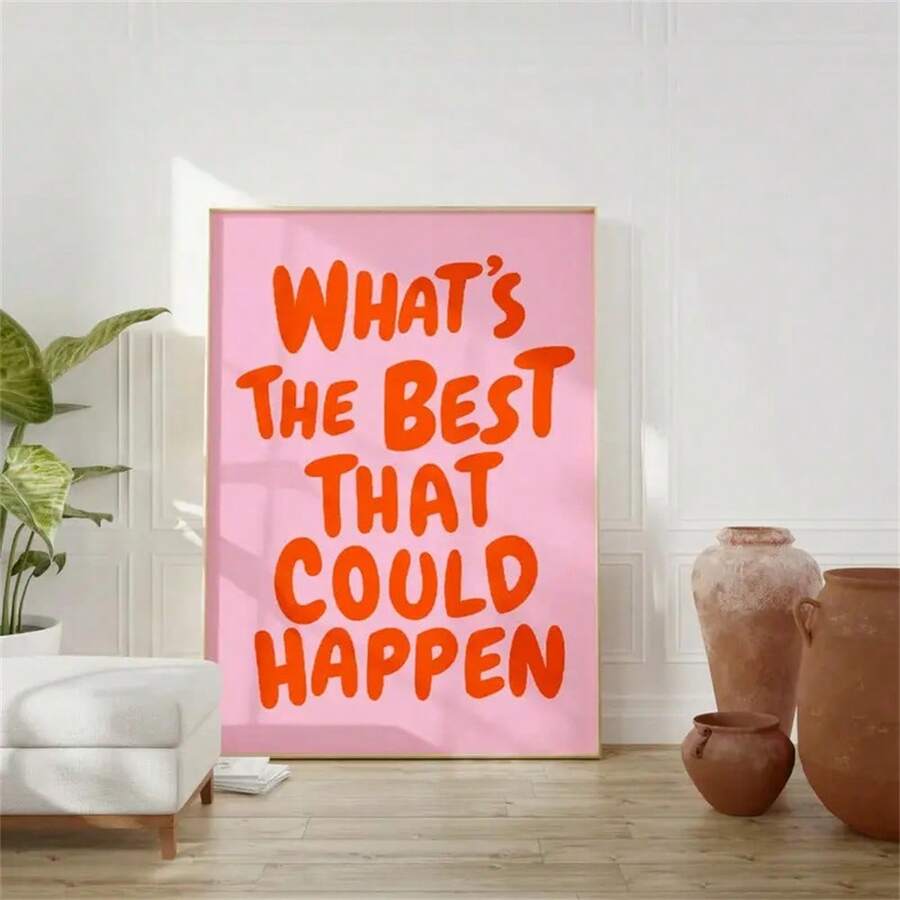 Close-up of stacked pink and orange inspirational typography canvas