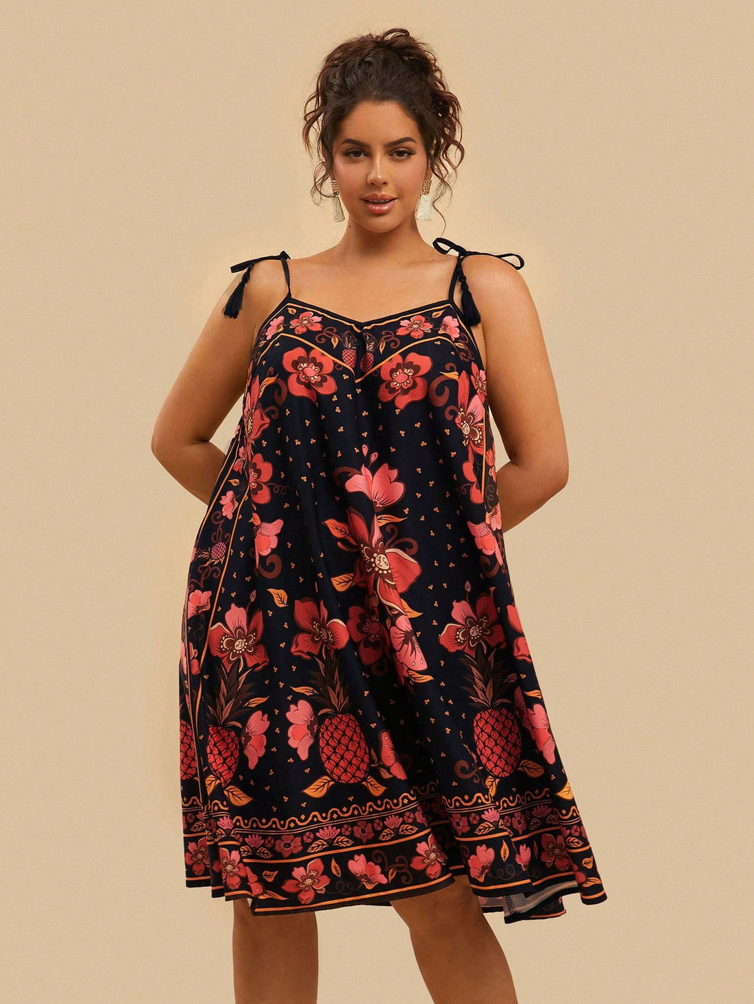 Embrace sunny days in style with this playful plus size camisole dress, featuring a vibrant tropical plant print. Lightweight and breezy, it’s perfect for vacation adventures or casual outings. The flattering cut ensures comfort and confidence, making every moment feel like a getaway.