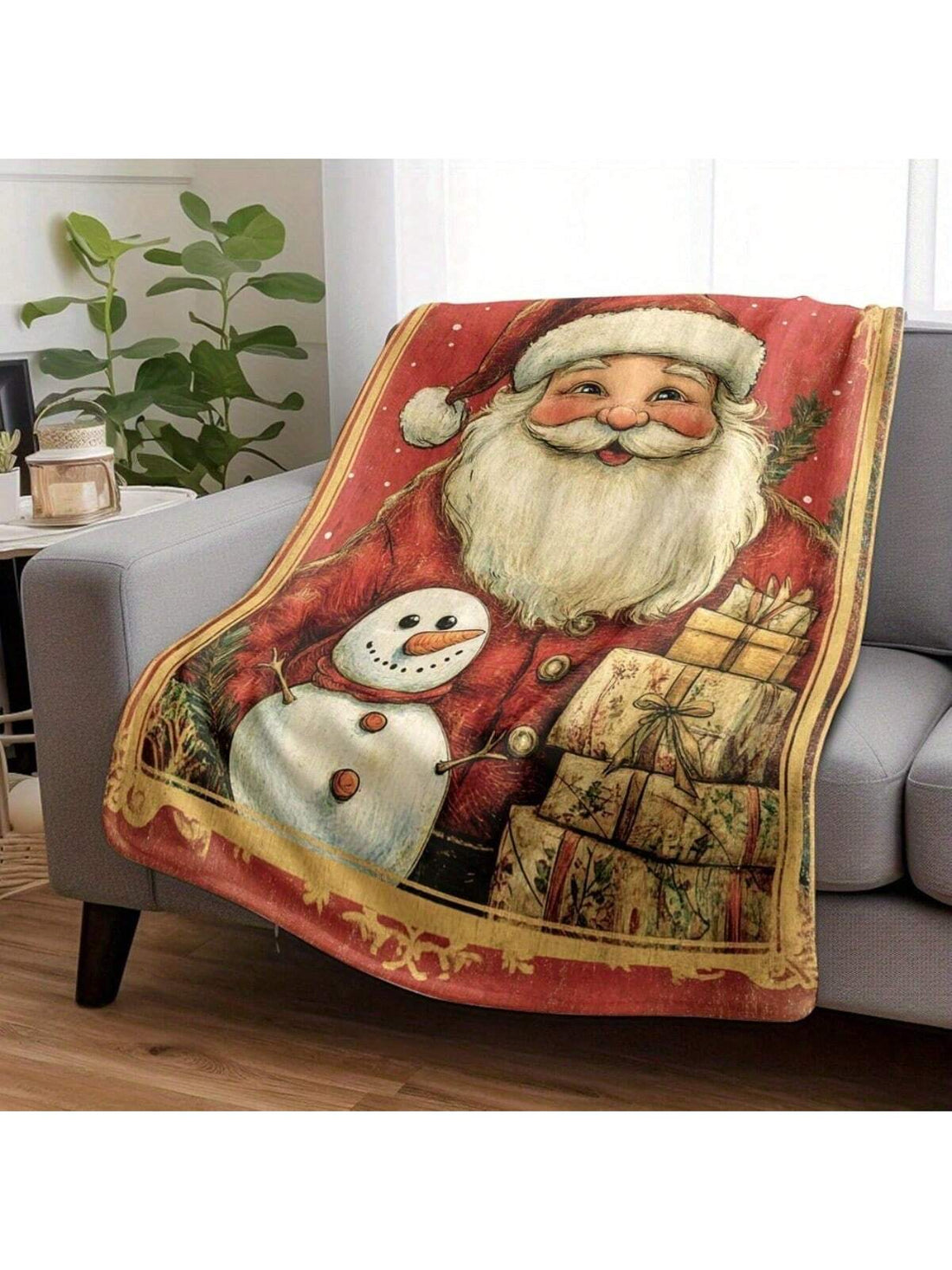 Wrap yourself in holiday cheer with this cozy Christmas throw blanket featuring a jolly Santa Claus and a friendly snowman print. Perfect for adding a vintage touch to your sofa or bed, it brings warmth and festive fun to any room. Snuggle up and let the holiday spirit brighten your home!
